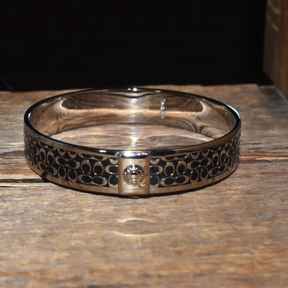 COACH Silver and Black Small C’s Bangle Cuff Bracelet!